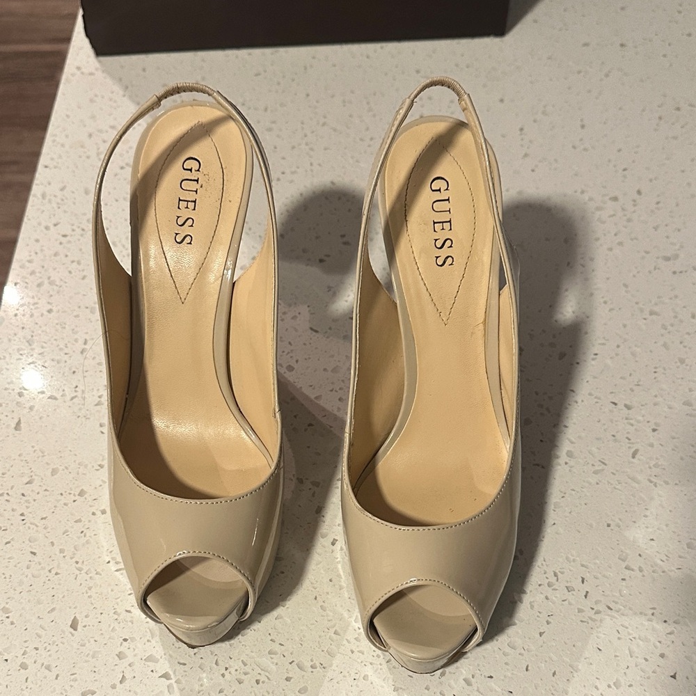 Guess Women's Beige Peep Toe Heels